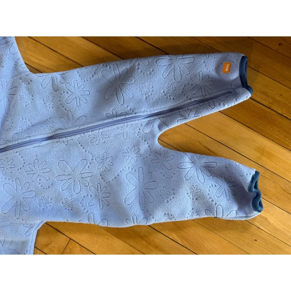 REI baby blue floral baby fleece bunting snow suit Winter hooded outdoor‎